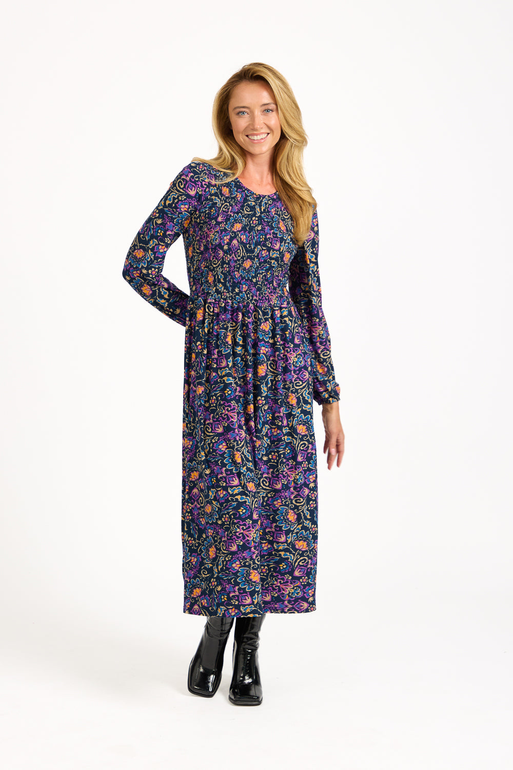 Floral Print Shirred Soft Touch Bodice Dress