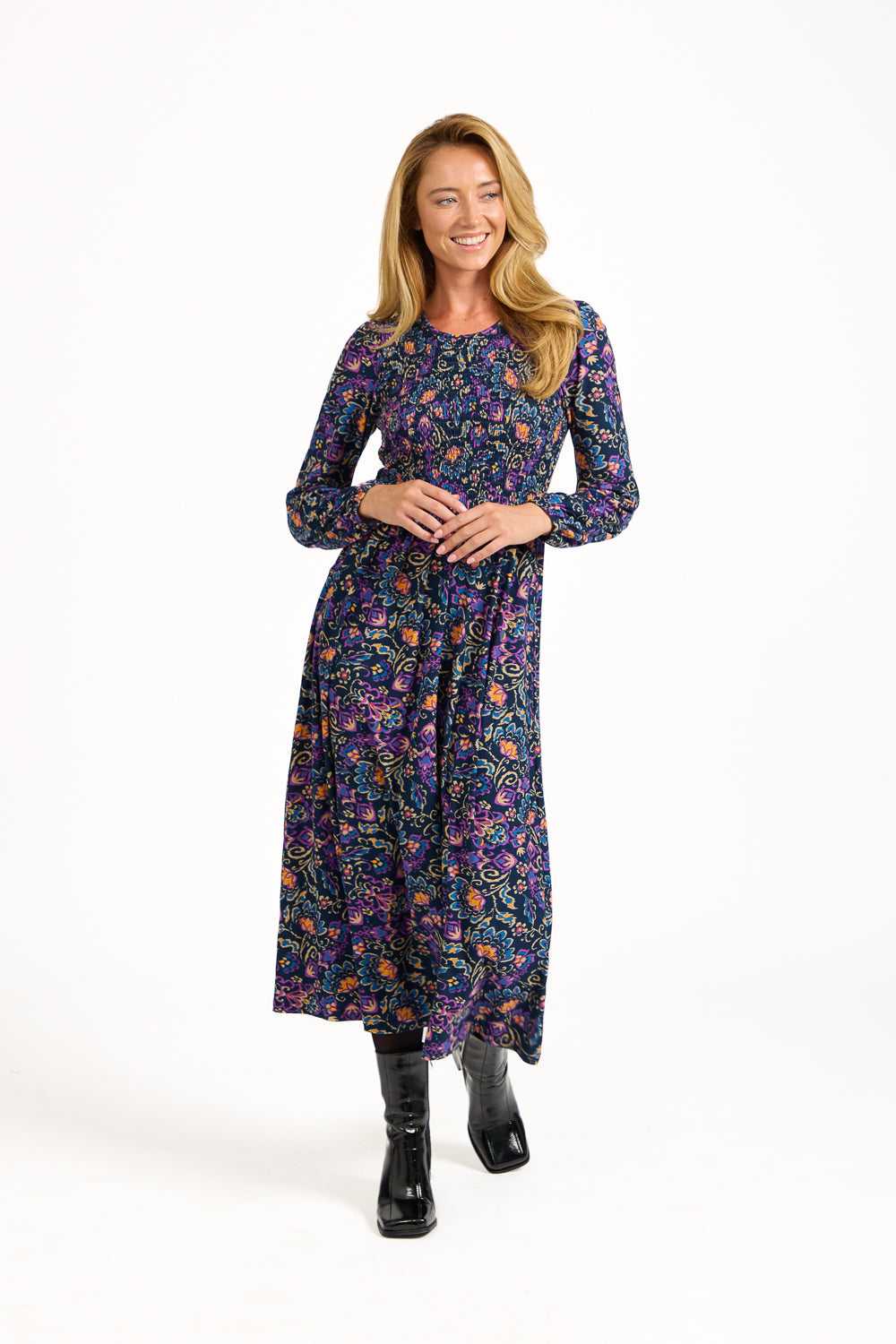Floral Print Shirred Soft Touch Bodice Dress