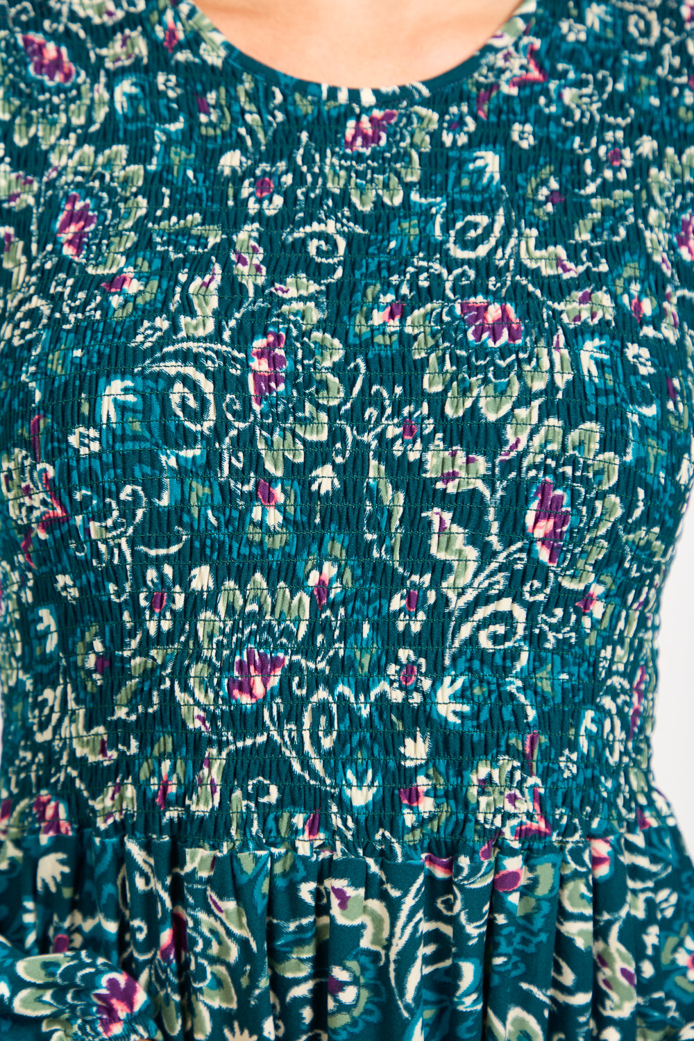 Floral Print Shirred Soft Touch Bodice Dress