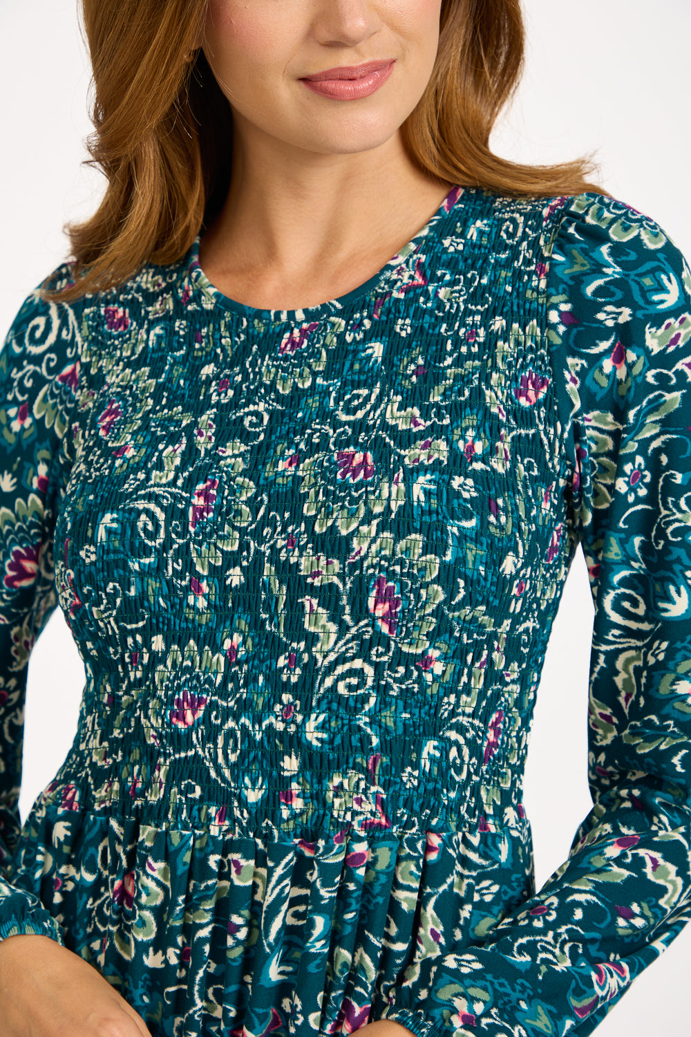 Floral Print Shirred Soft Touch Bodice Dress