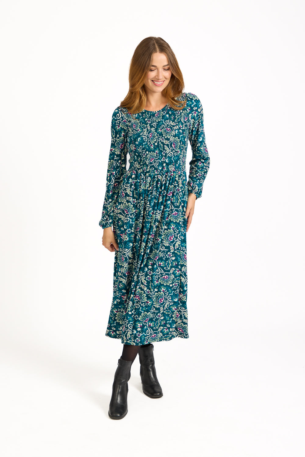 Floral Print Shirred Soft Touch Bodice Dress