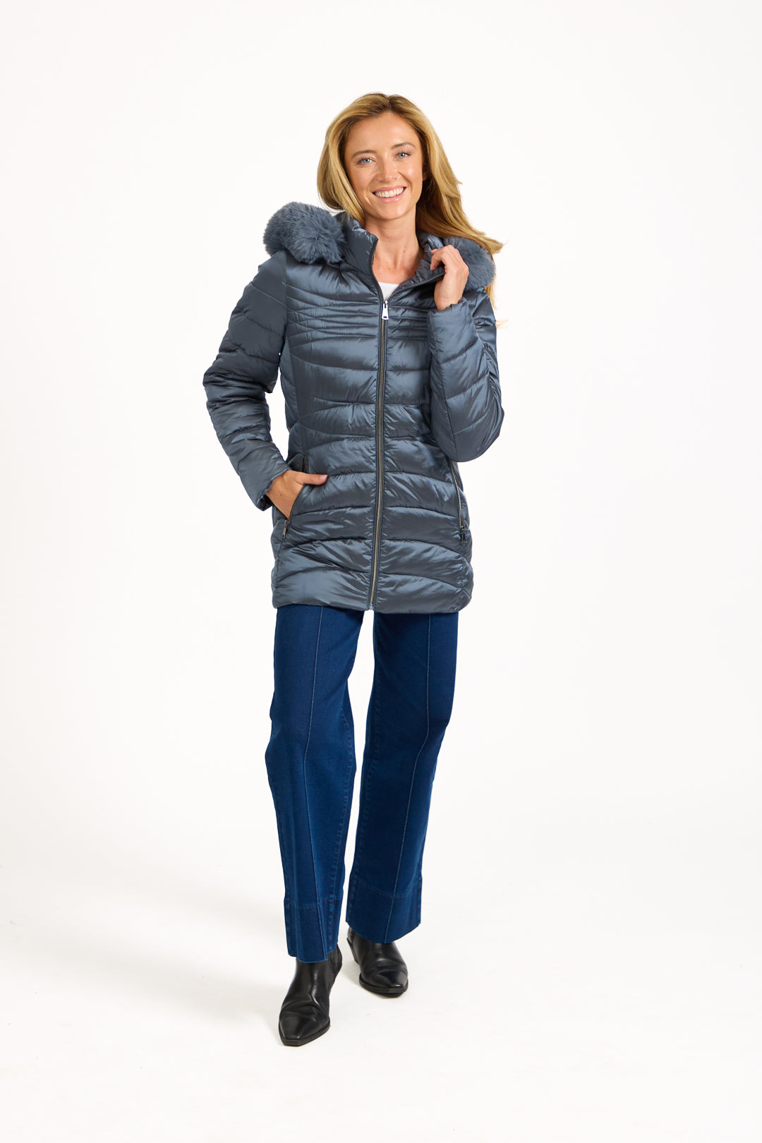 Quilted Jacket With Detachable Fur Hood
