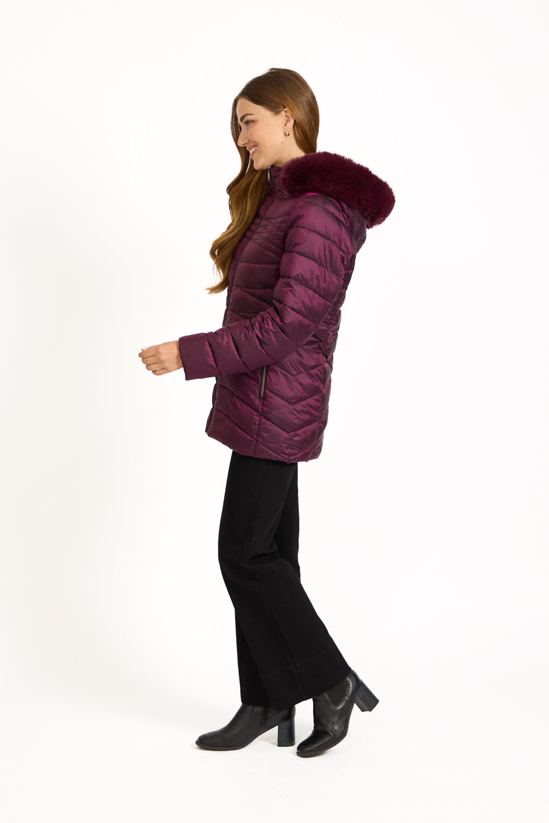 Quilted Jacket With Detachable Fur Hood