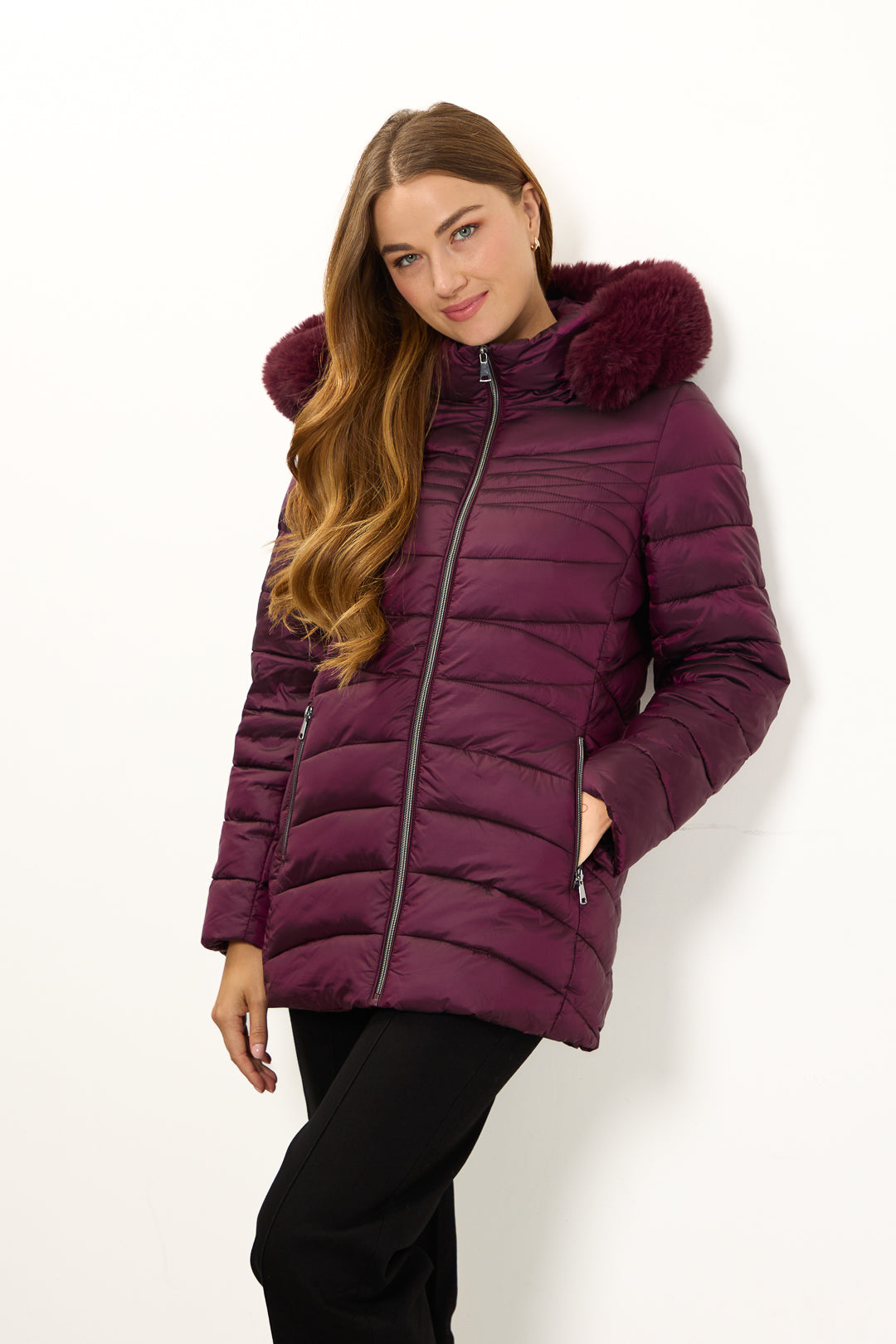 Quilted Jacket With Detachable Fur Hood