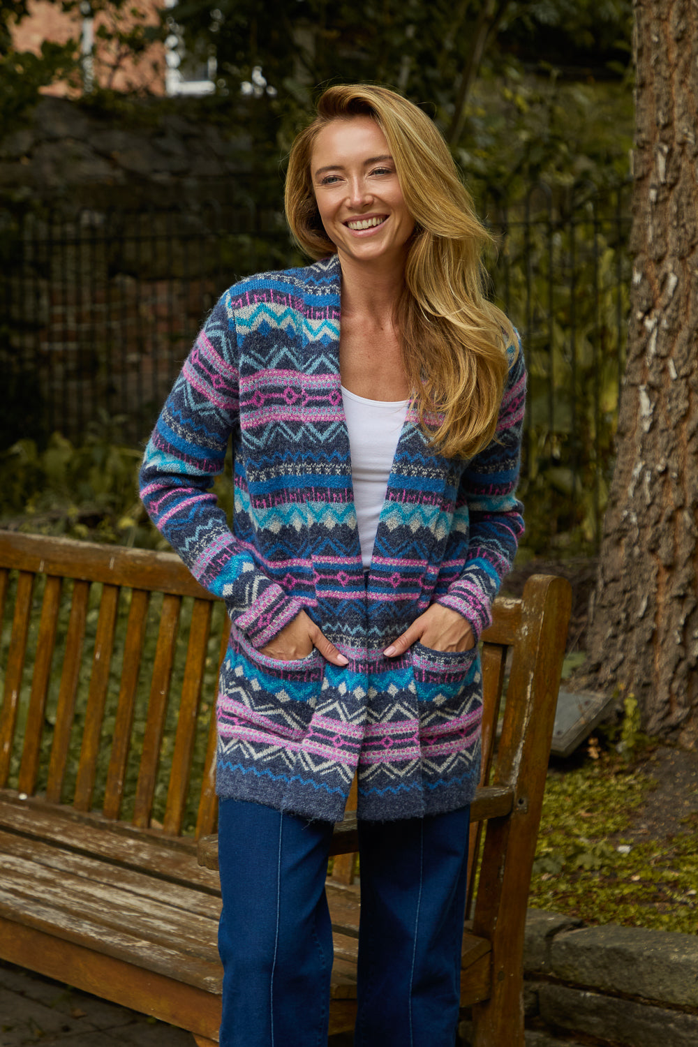 Aztec Print Pocket Detail Longline Cardigan