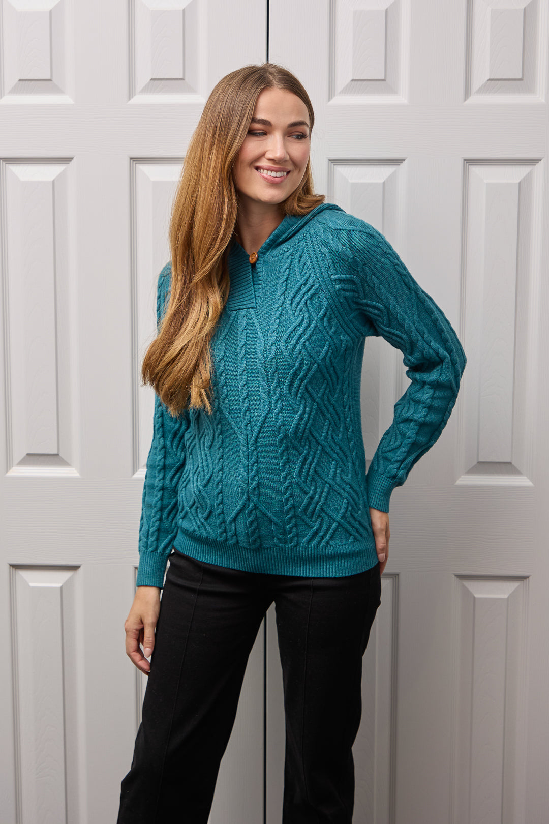 Cable-Knit Hooded Jumper