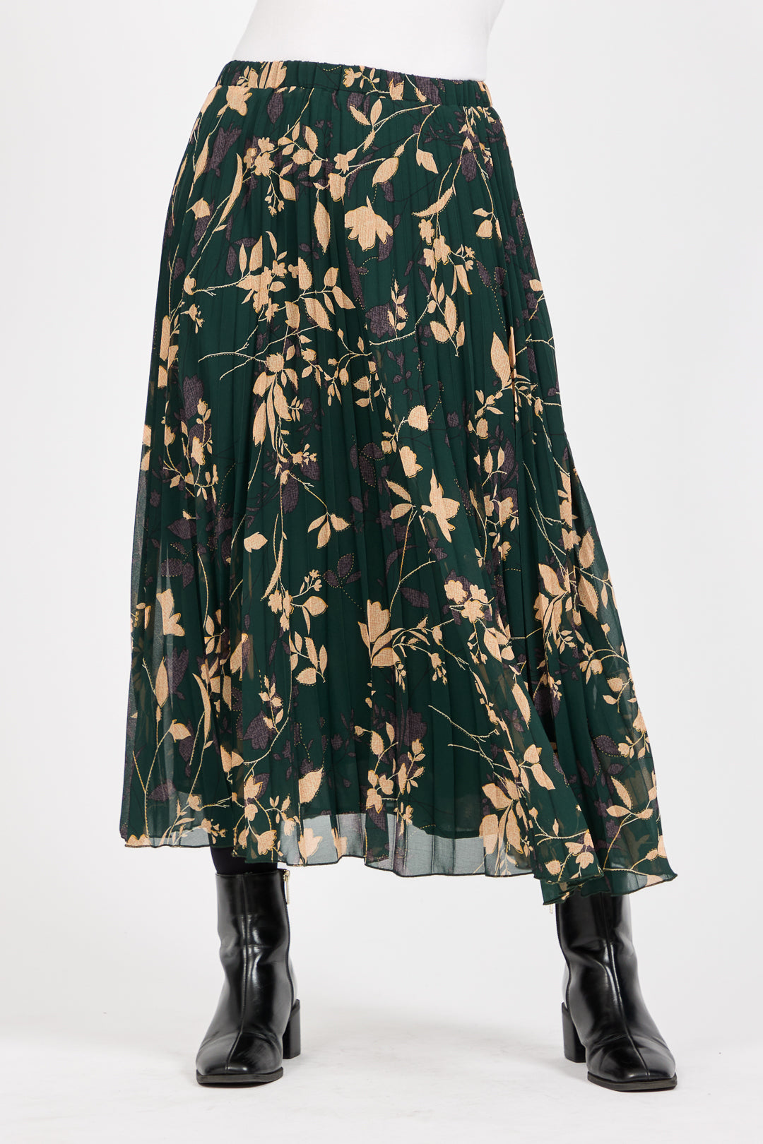 Leaf Print Pleated Skirt