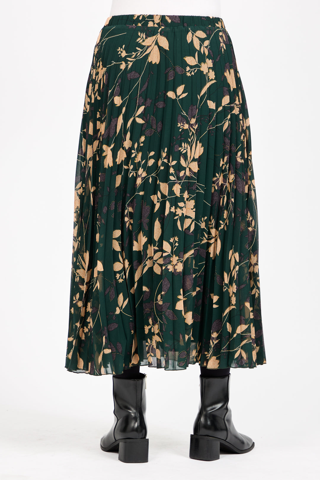 Leaf Print Pleated Skirt