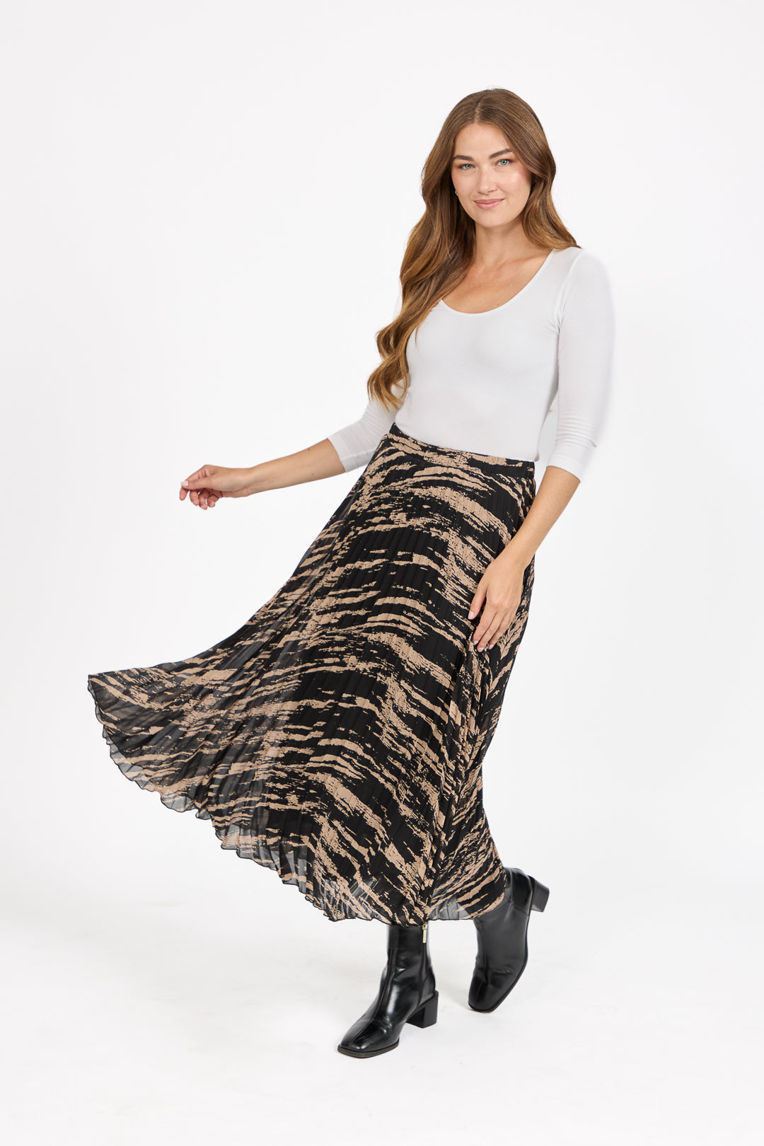 Printed Pleated Midi Skirt
