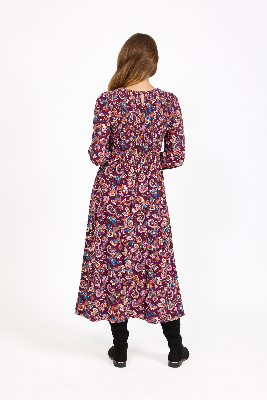 Paisley Print Shirred Soft Touch Bodice Midi Dress