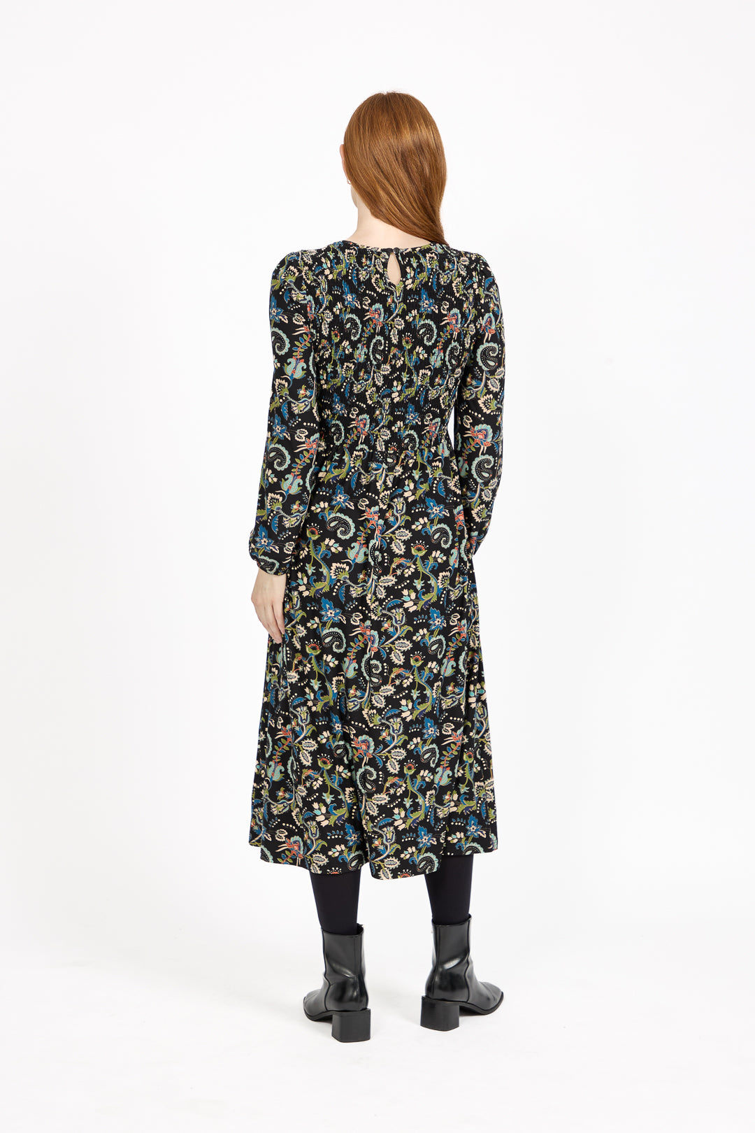 Paisley Print Shirred Soft Touch Bodice Midi Dress