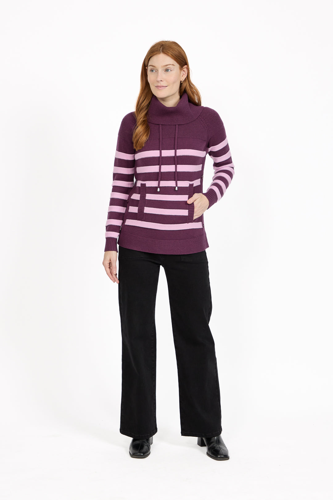 Stripe Knit Cowl Neck Jumper