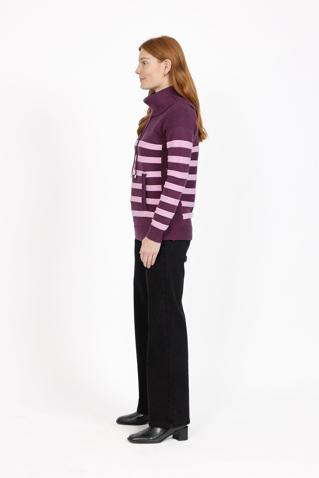 Stripe Knit Cowl Neck Jumper
