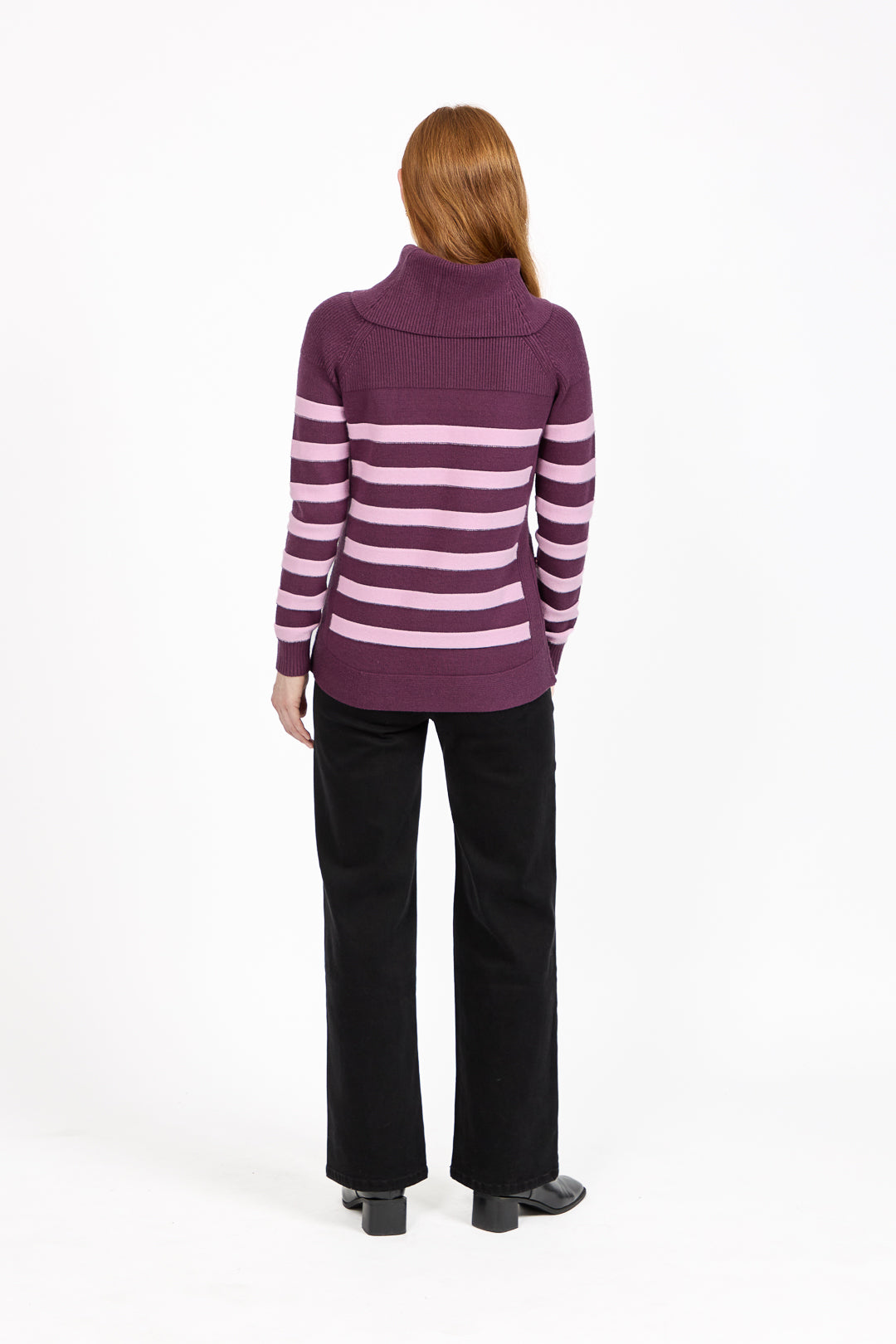 Stripe Knit Cowl Neck Jumper