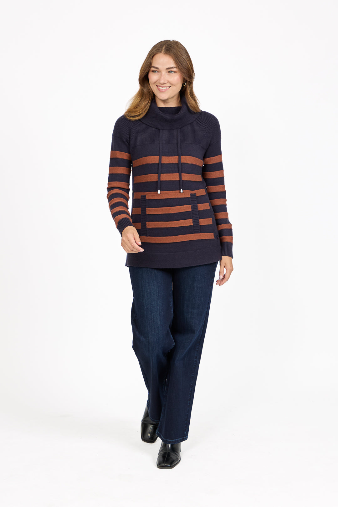 Stripe Knit Cowl Neck Jumper