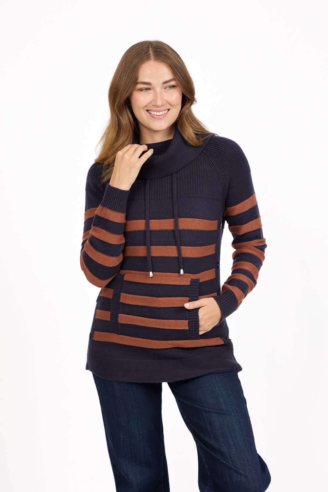 Stripe Knit Cowl Neck Jumper