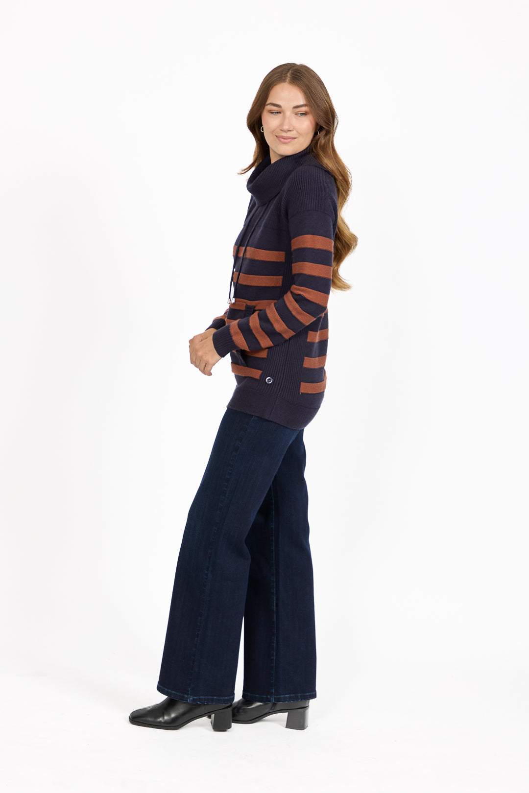 Stripe Knit Cowl Neck Jumper