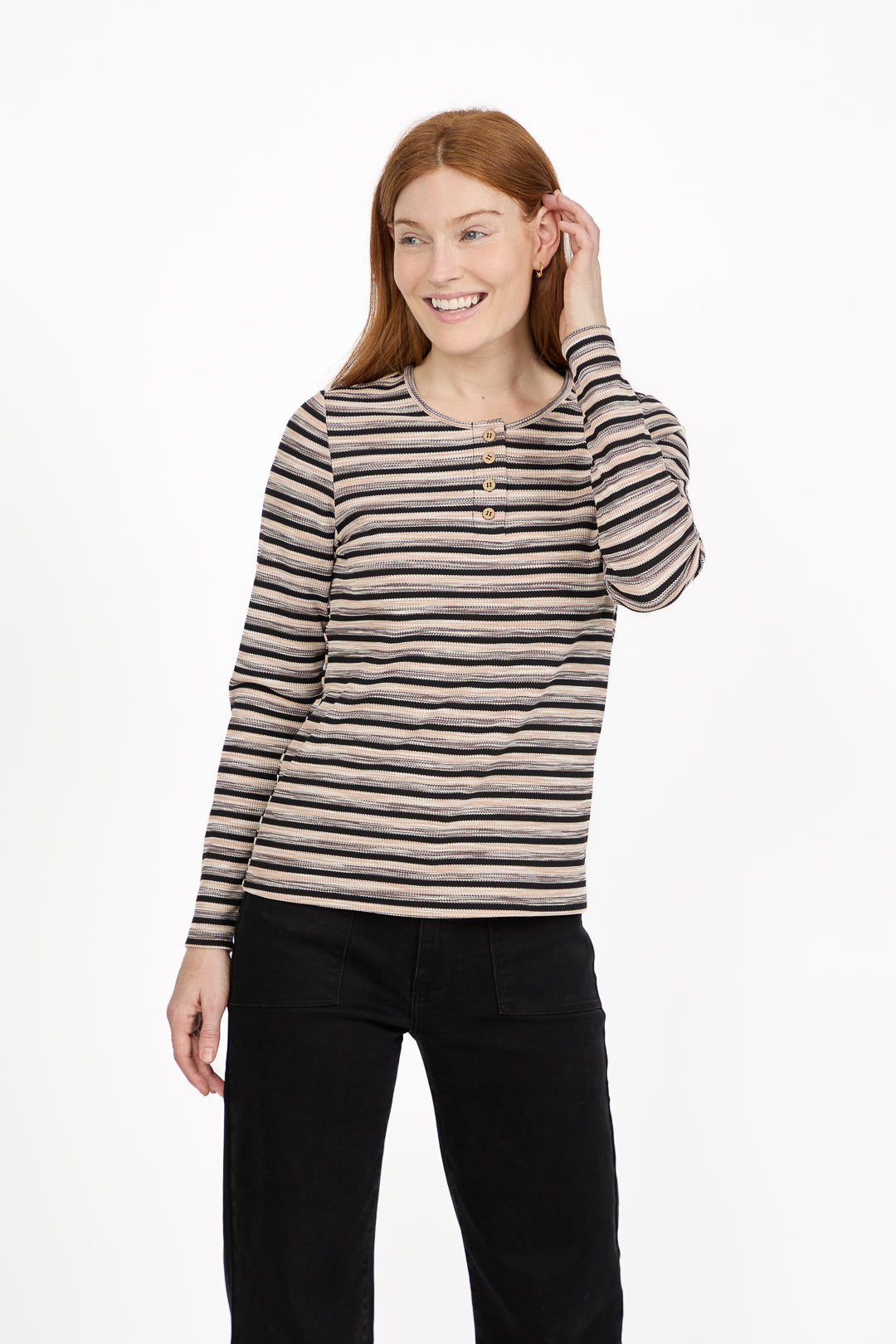 Space Dye Ribbed Jersey Button-Up Top