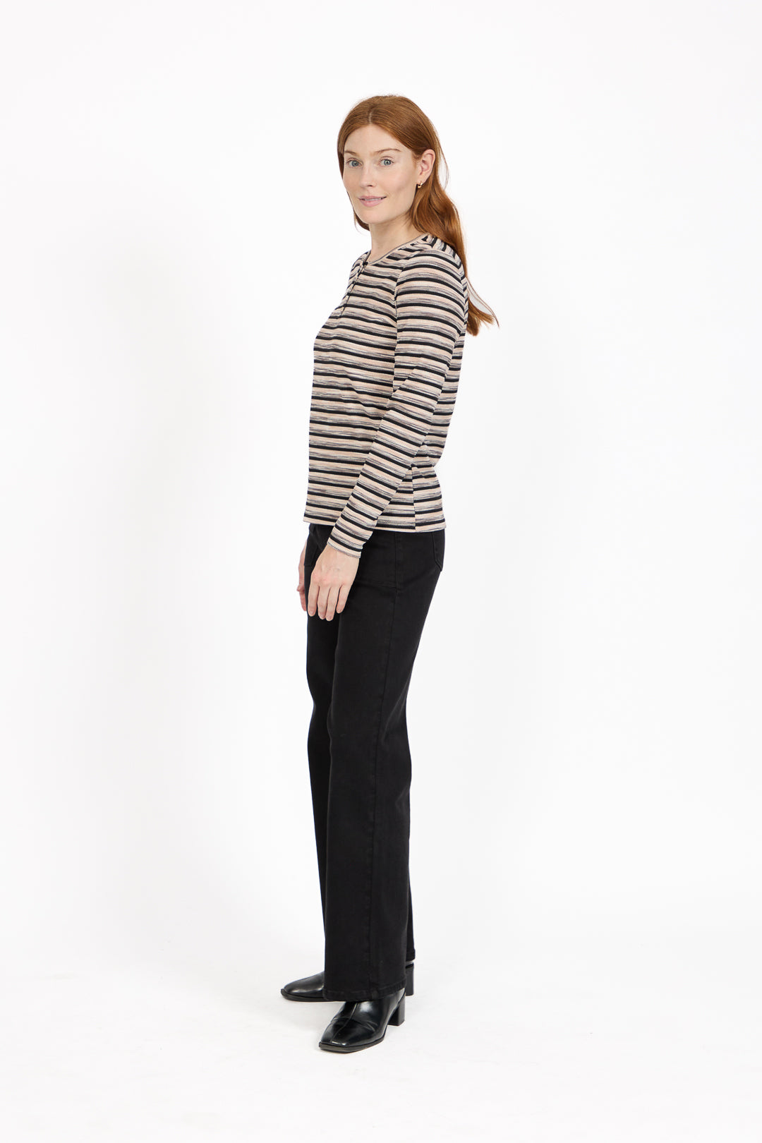 Space Dye Ribbed Jersey Button-Up Top