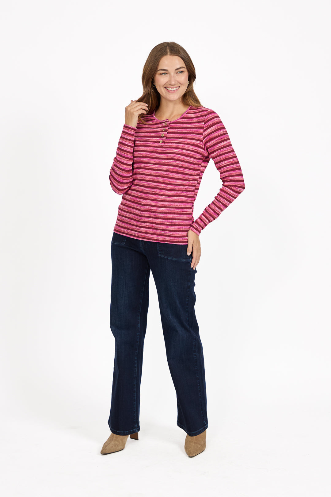 Space Dye Ribbed Jersey Button-Up Top