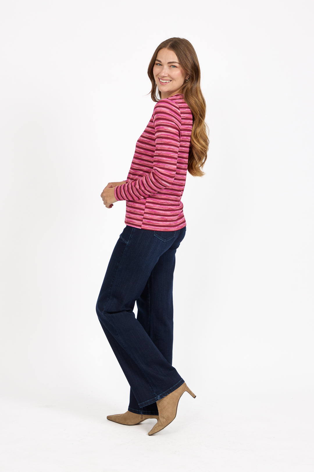 Space Dye Ribbed Jersey Button-Up Top