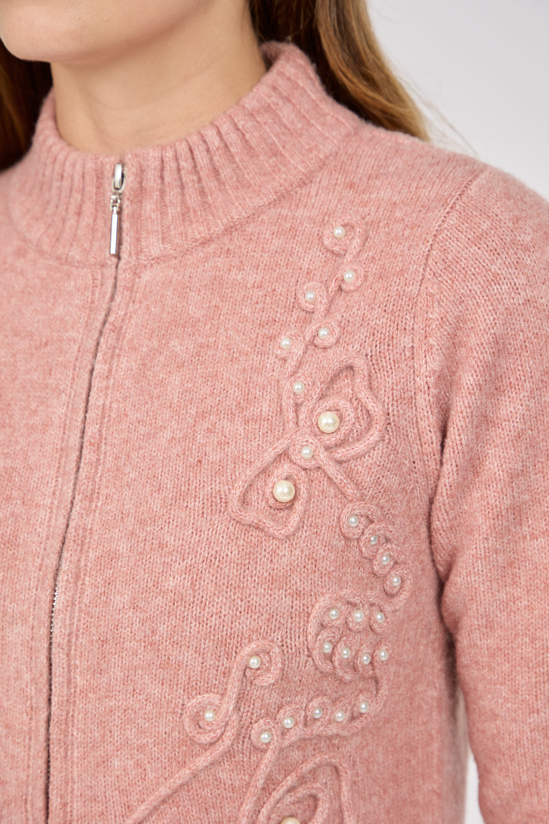 Cornelli Embellished Zip-Up Knit Cardigan
