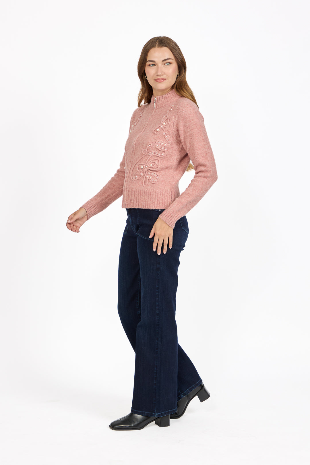 Cornelli Embellished Zip-Up Knit Cardigan