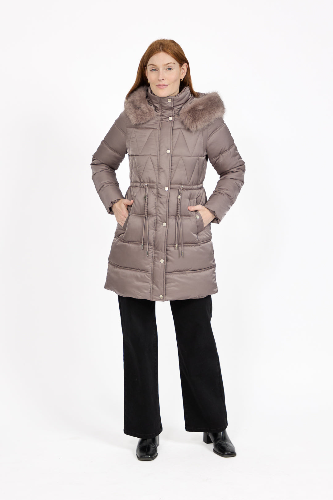 Diamond Quilted Jacket with Detachable Fur Hood