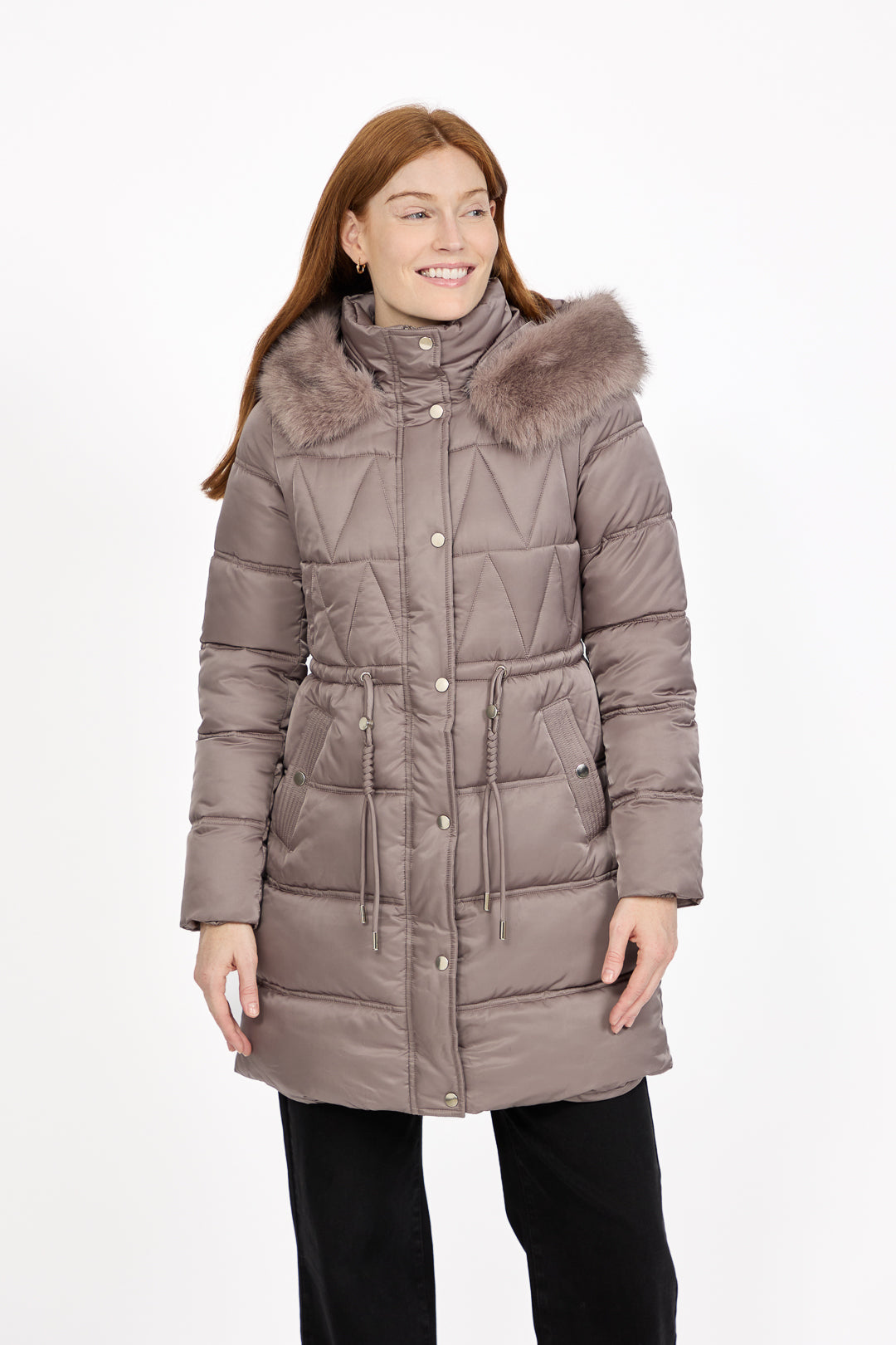 Diamond Quilted Jacket with Detachable Fur Hood