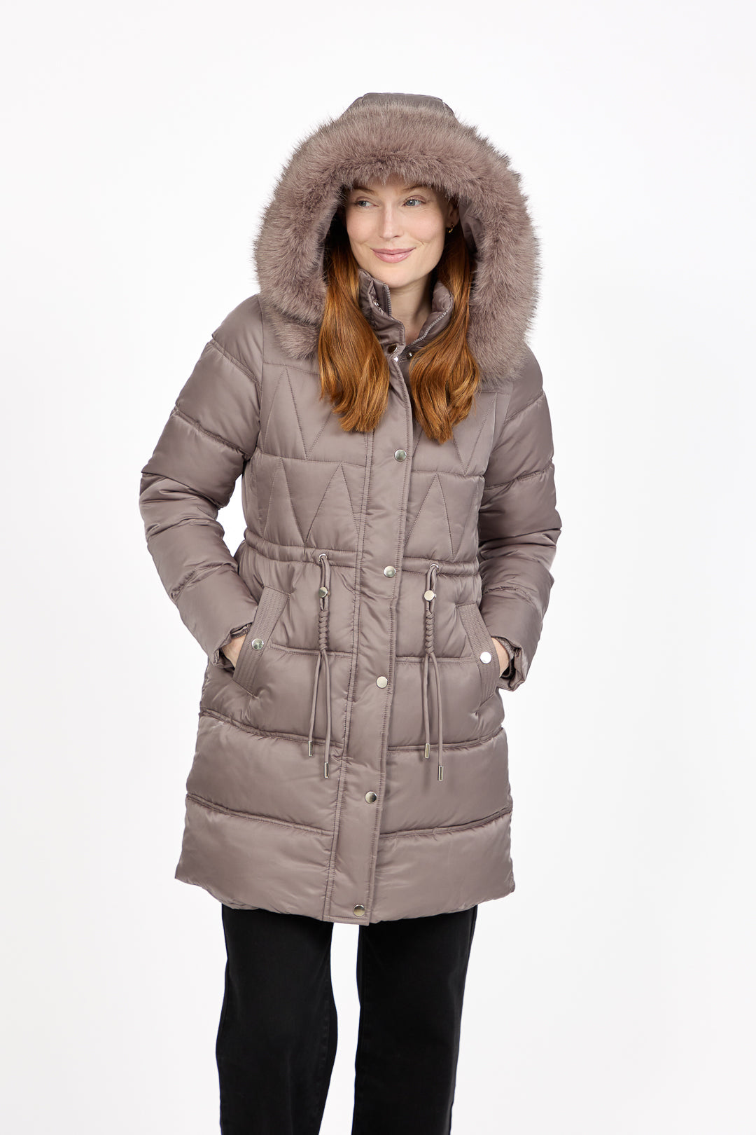 Diamond Quilted Jacket with Detachable Fur Hood