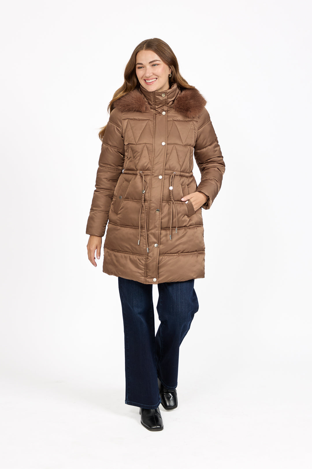 Diamond Quilted Jacket with Detachable Fur Hood