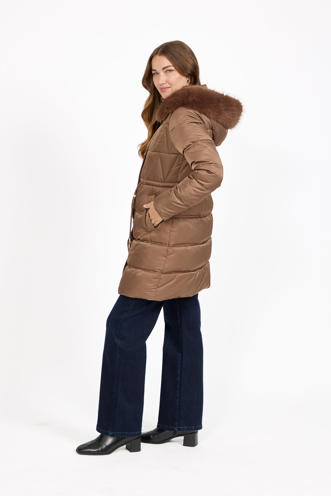Diamond Quilted Jacket with Detachable Fur Hood