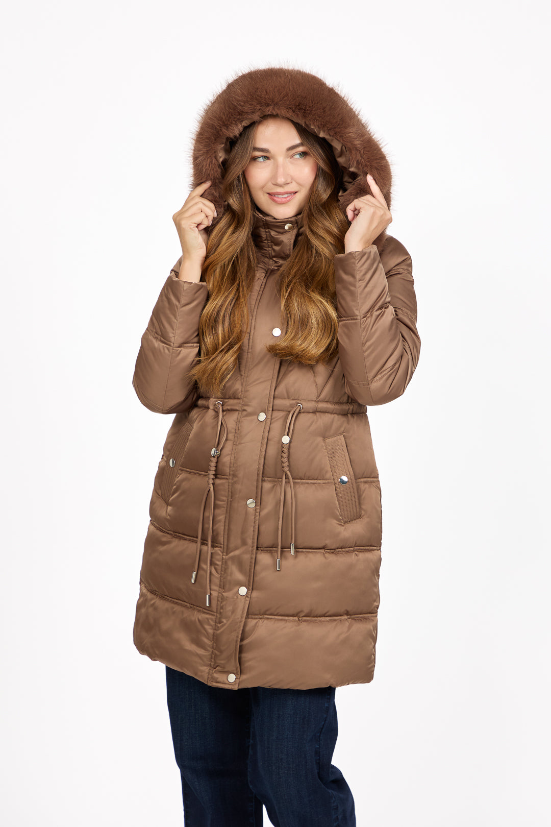 Diamond Quilted Jacket with Detachable Fur Hood