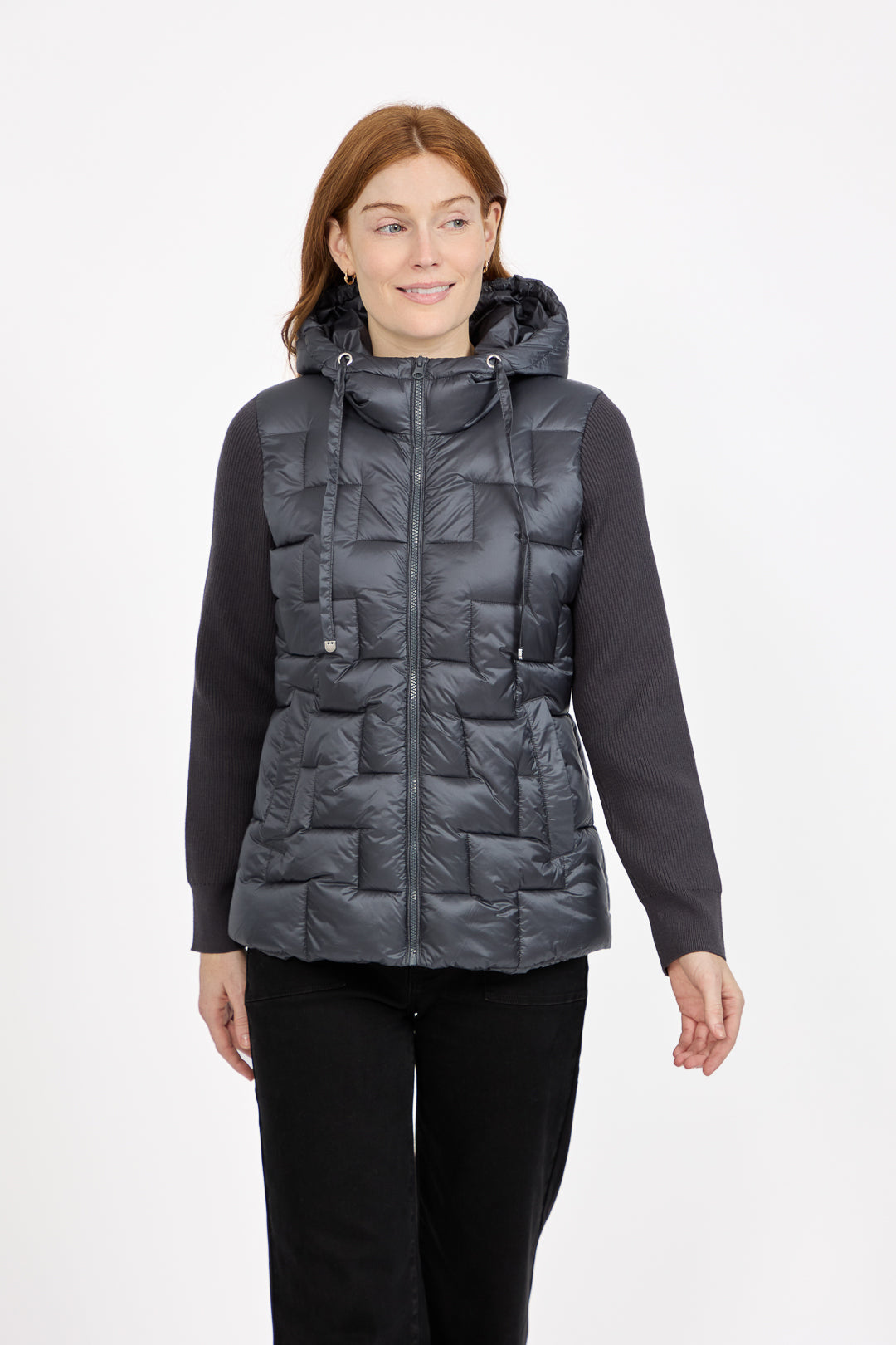 Padded Hooded Jacket with Ribbed Sleeves