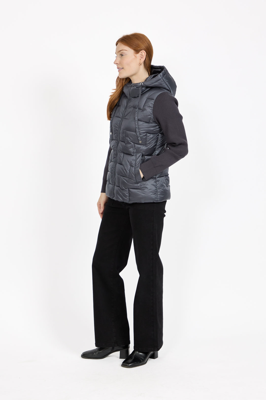 Padded Hooded Jacket with Ribbed Sleeves