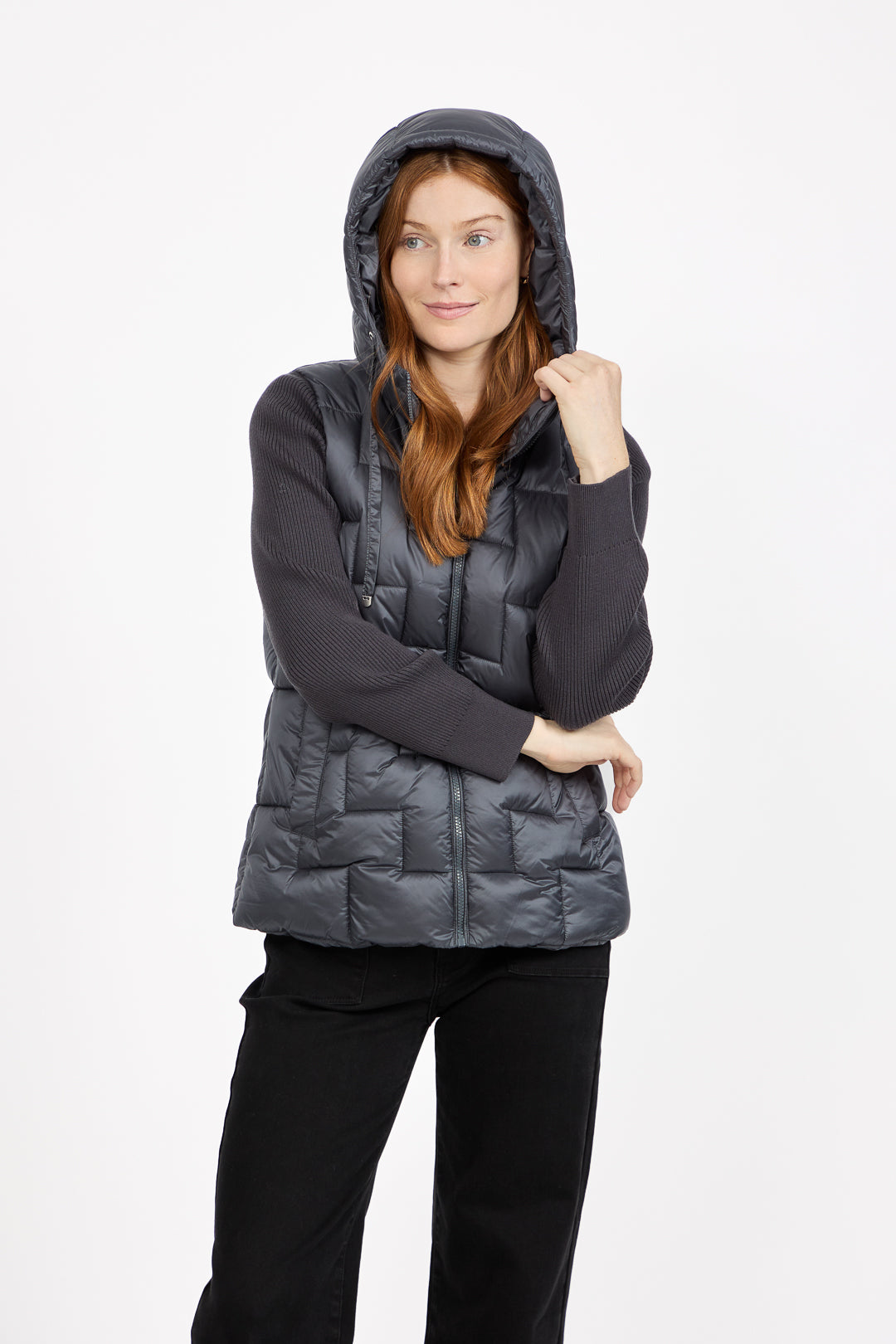 Padded Hooded Jacket with Ribbed Sleeves
