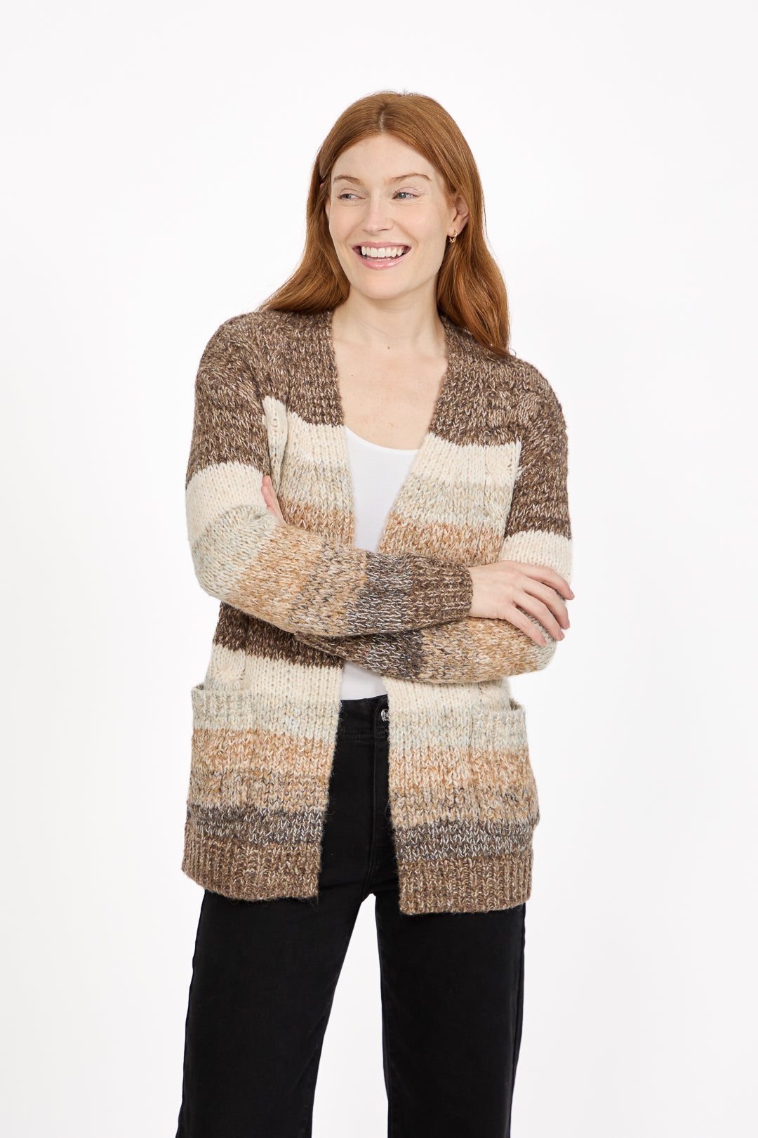 Cable-Knit Stripe Cardigan