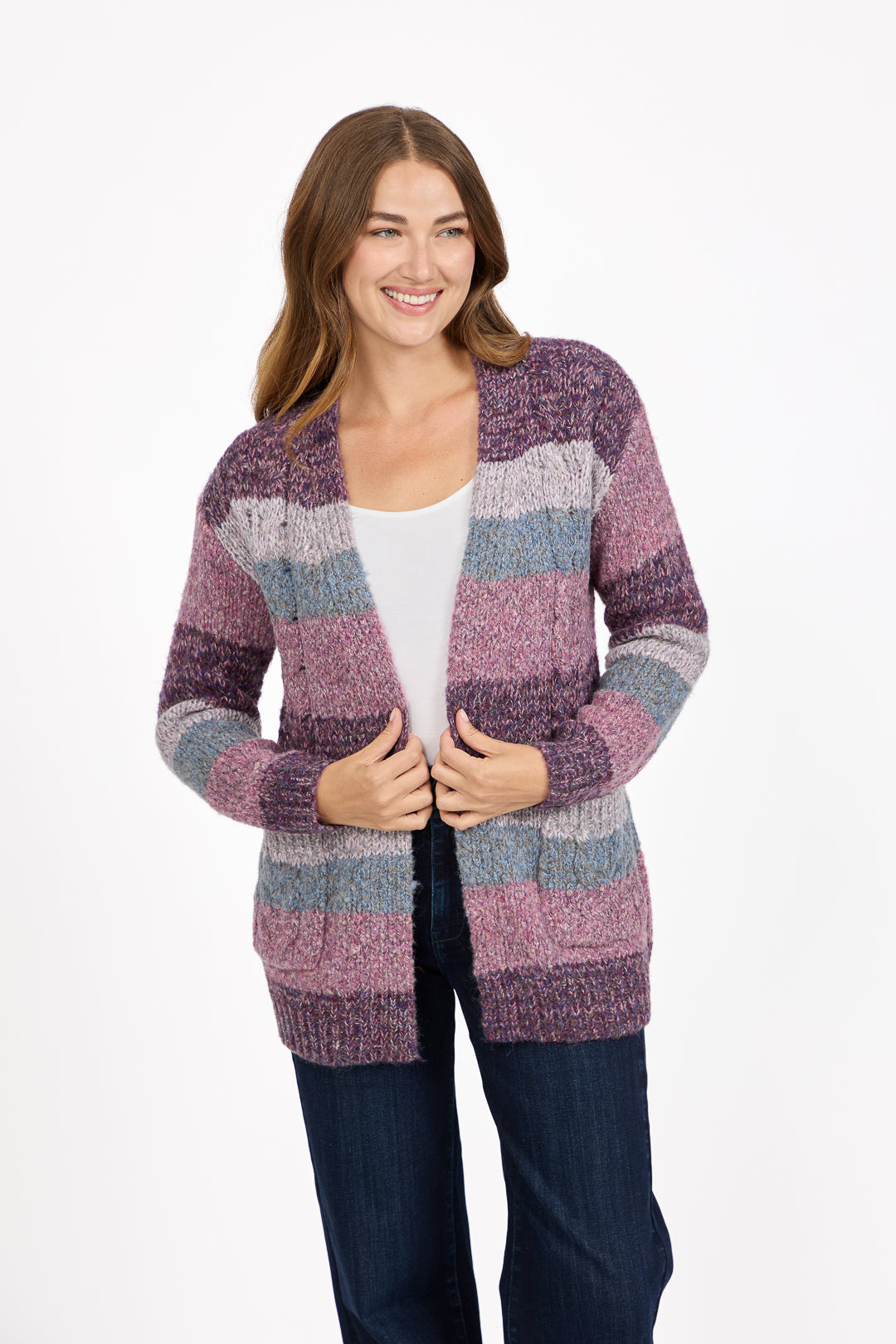 Cable-Knit Stripe Cardigan