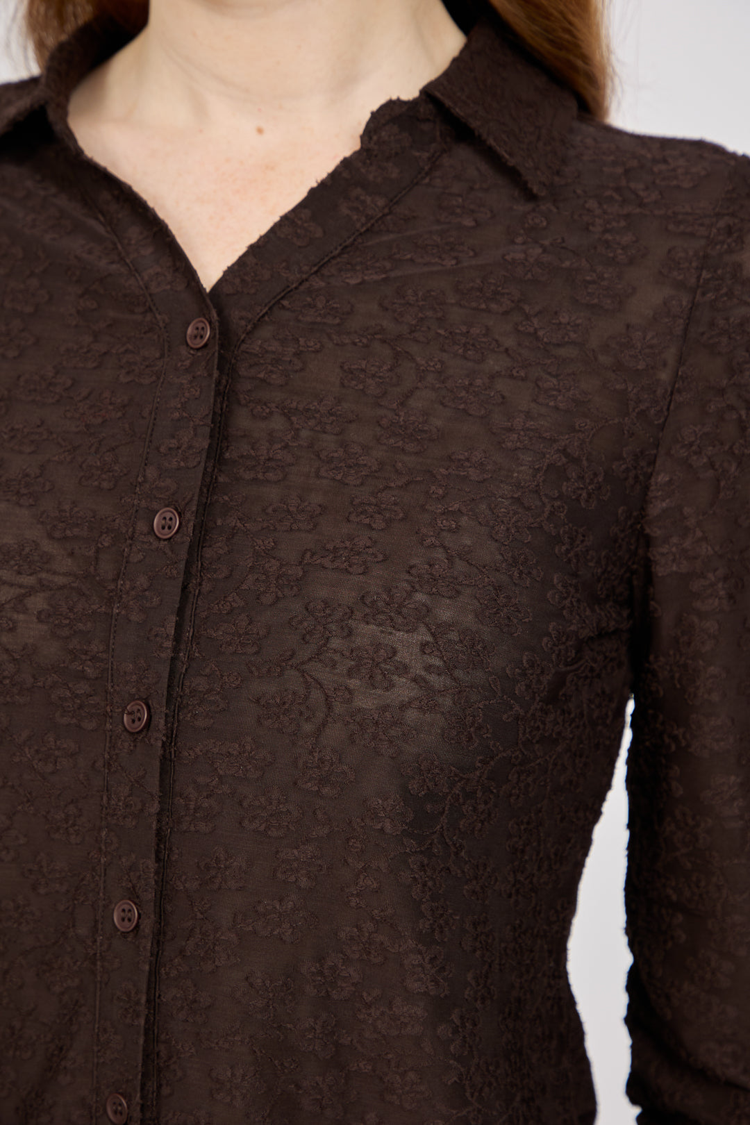 Floral Lace Full-Sleeve Stretch Shirt Blouse