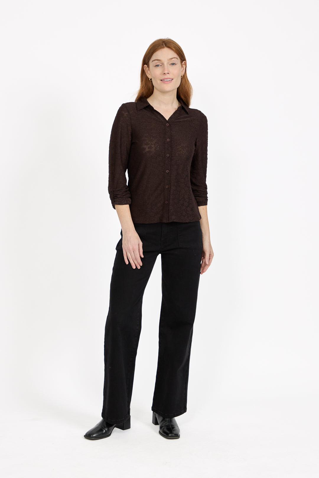 Floral Lace Full-Sleeve Stretch Shirt Blouse