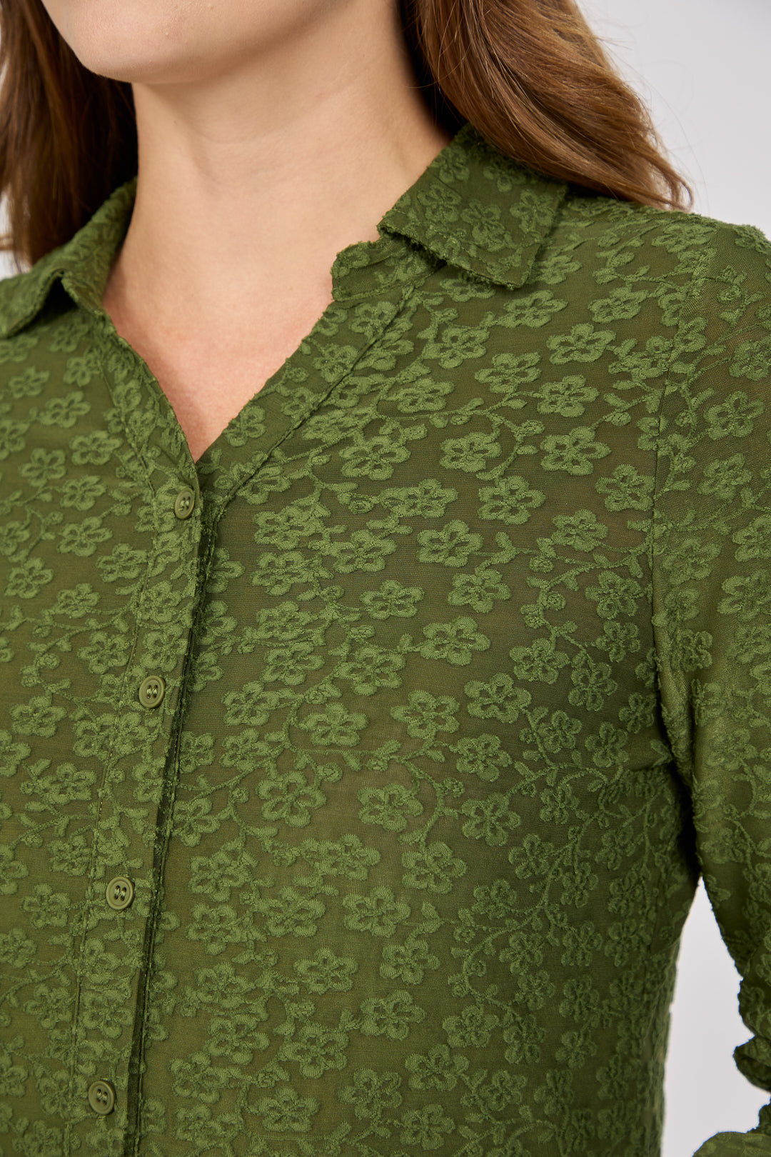 Floral Lace Full-Sleeve Stretch Shirt Blouse