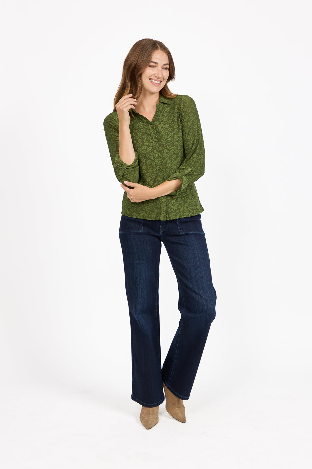Floral Lace Full-Sleeve Stretch Shirt Blouse