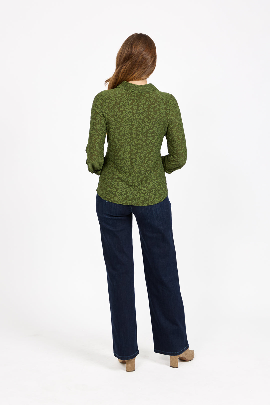 Floral Lace Full-Sleeve Stretch Shirt Blouse