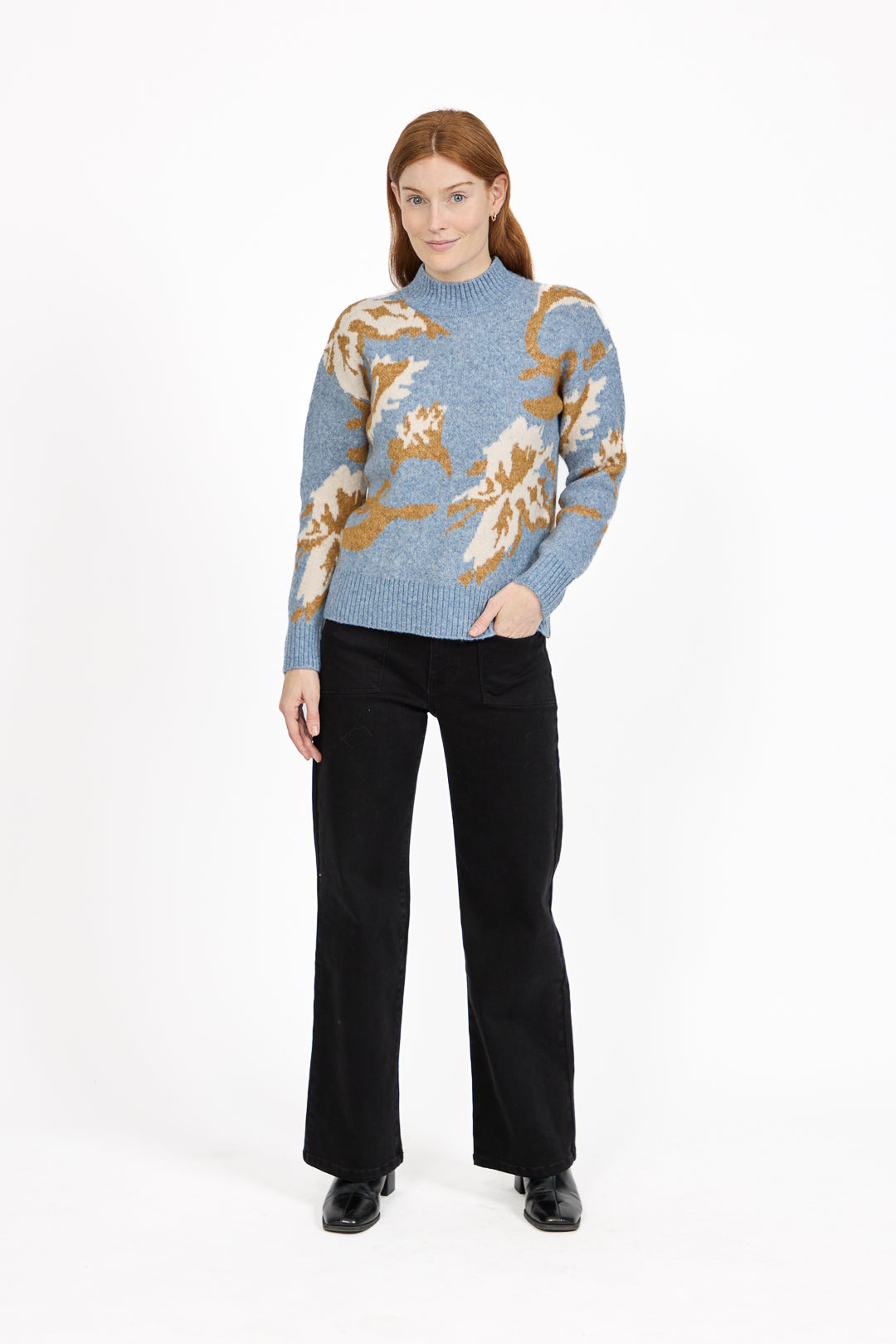 Floral Jacquard Crew Neck Knit Jumper
