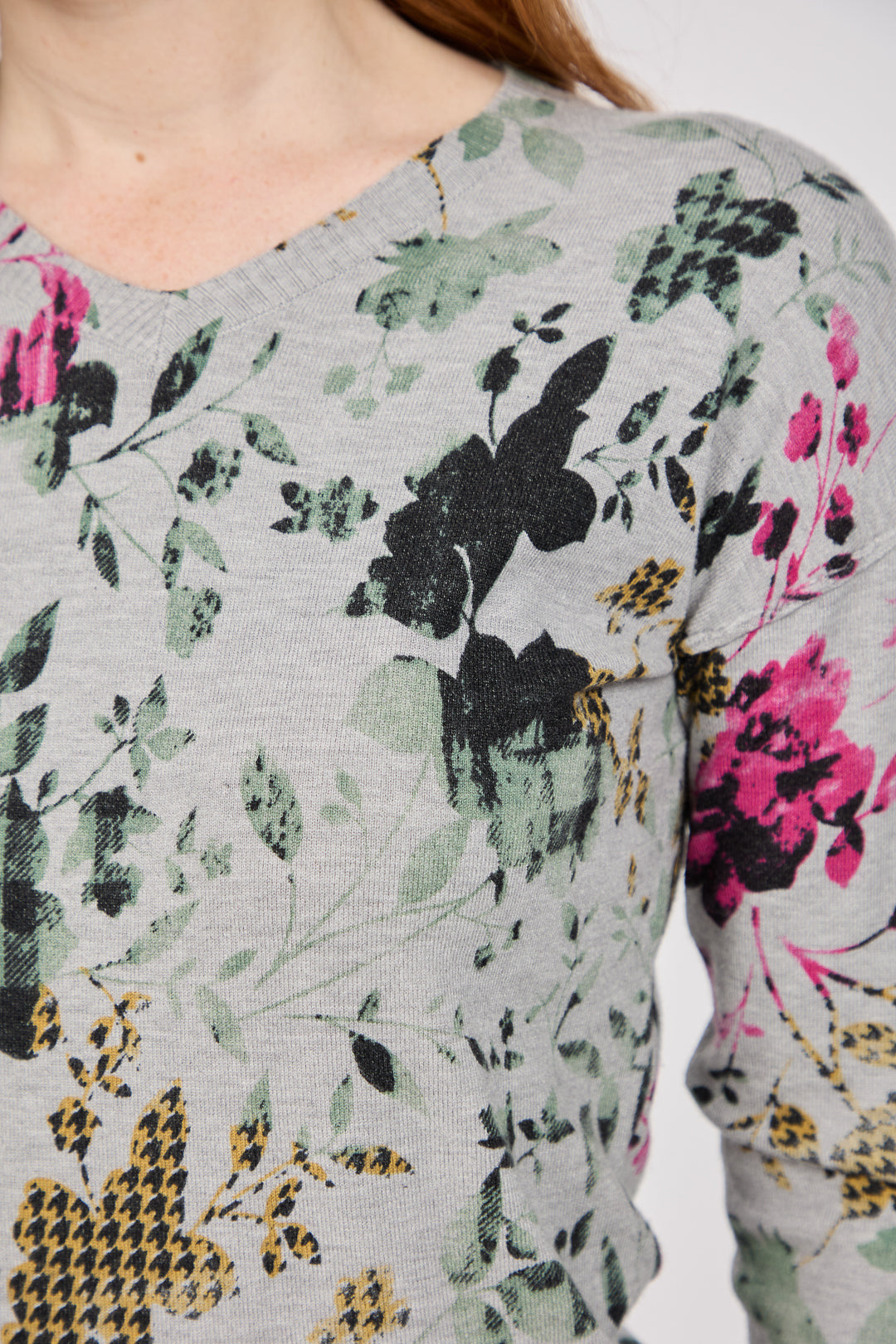 Floral Print V-Neck Lightweight Knit Jumper
