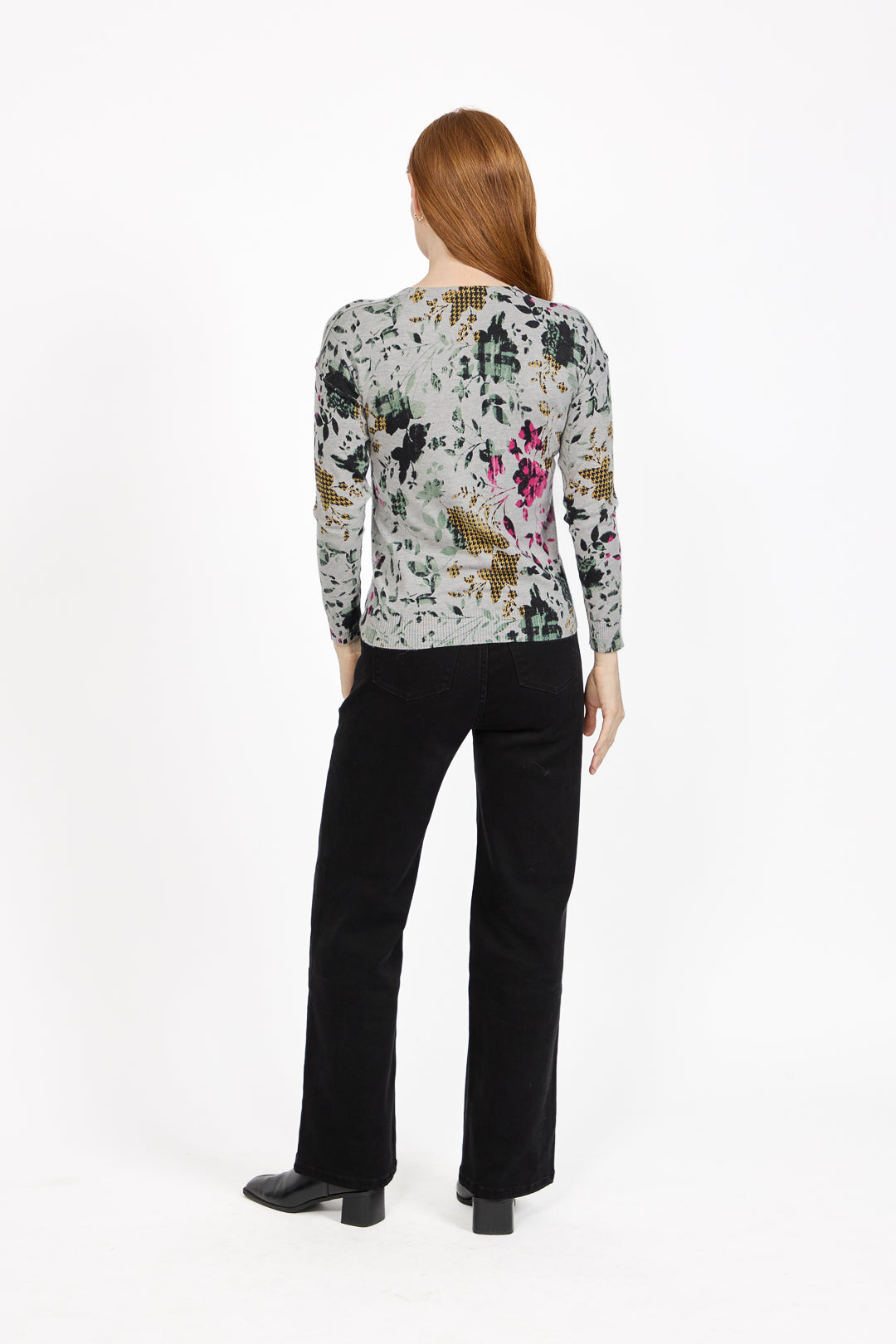 Floral Print V-Neck Lightweight Knit Jumper