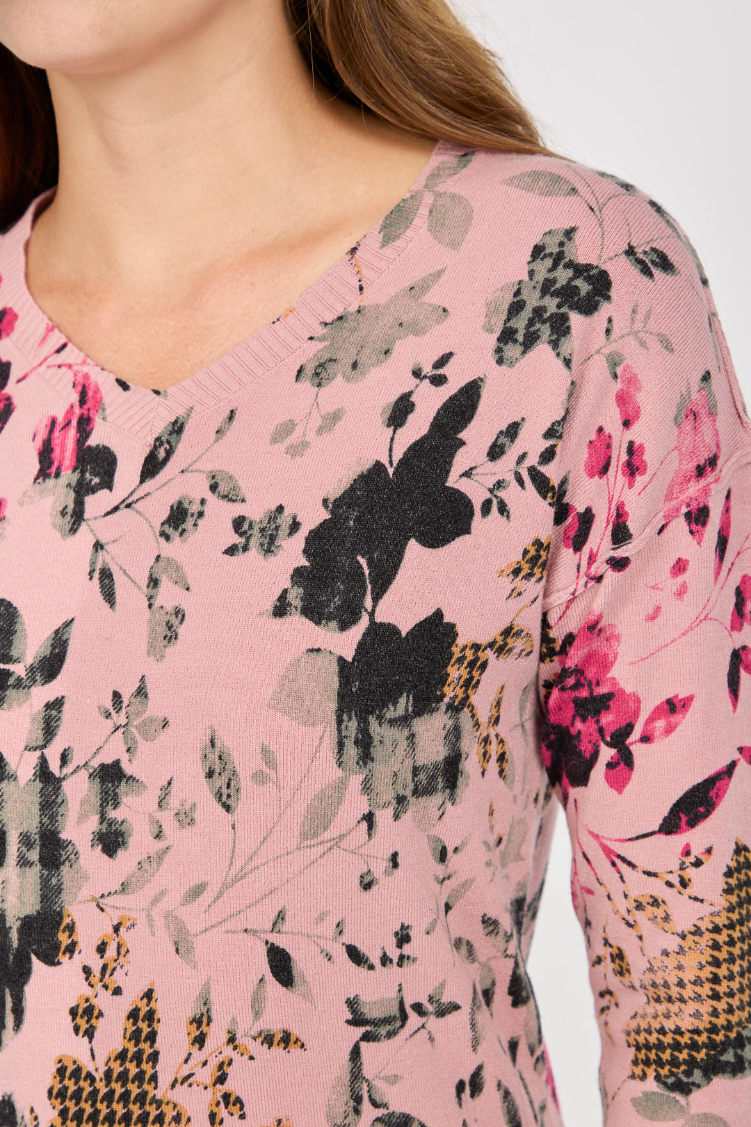 Floral Print V-Neck Lightweight Knit Jumper