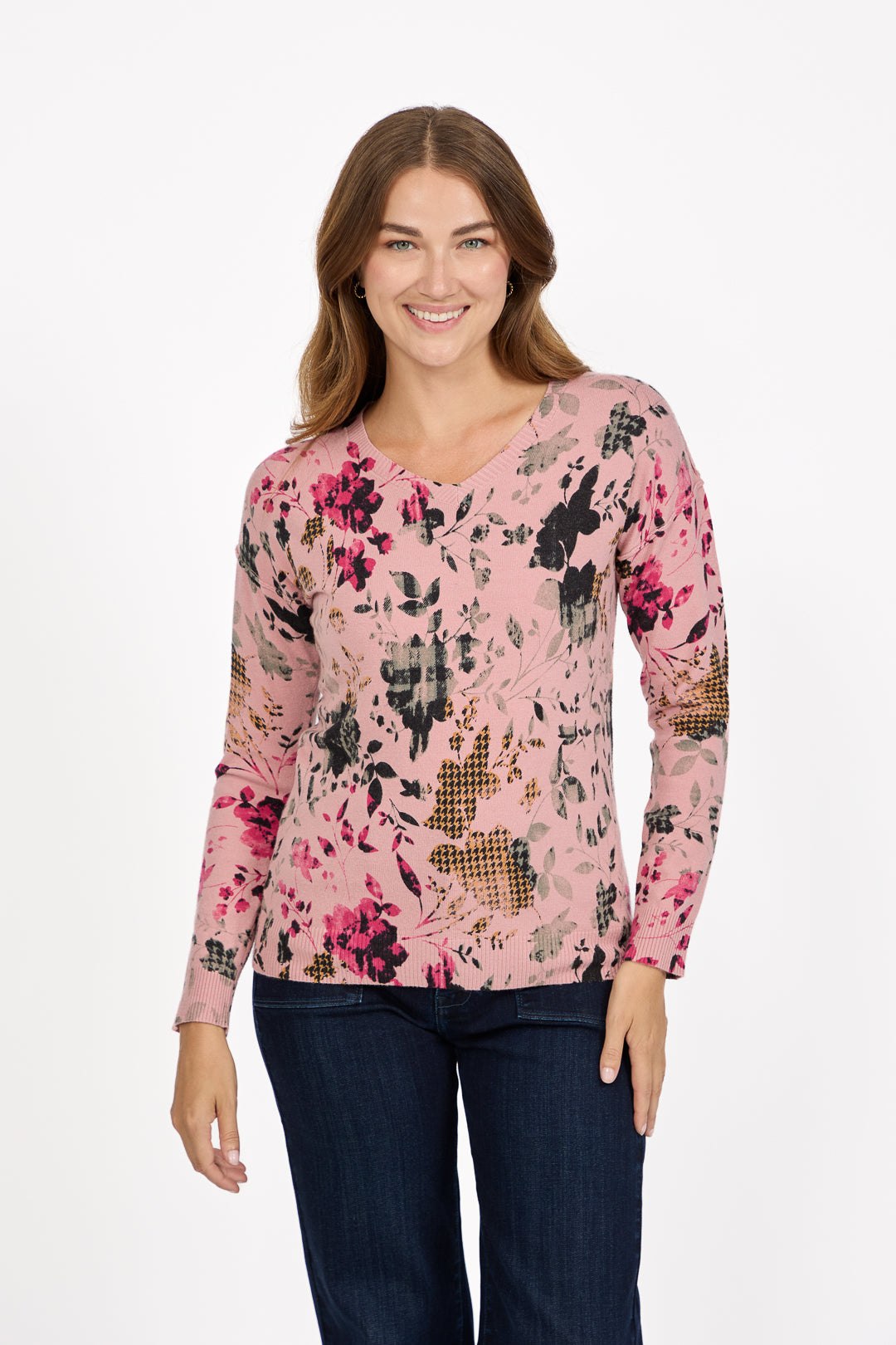 Floral Print V-Neck Lightweight Knit Jumper