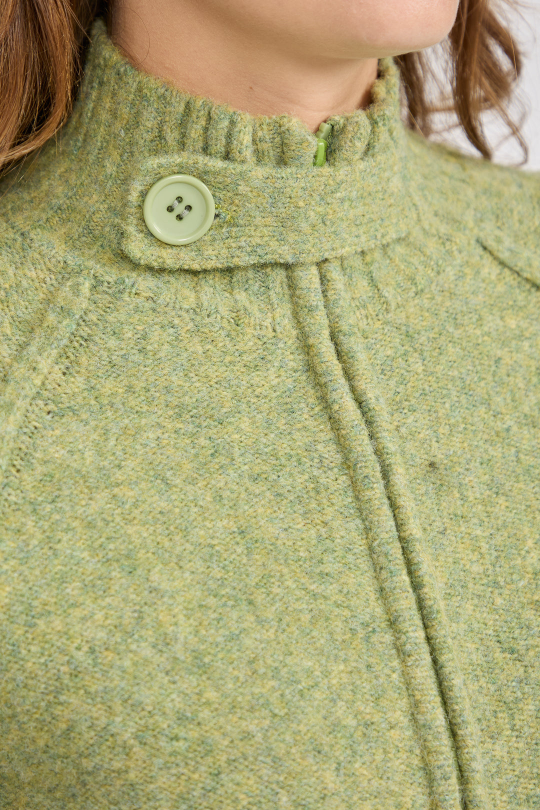 Button Tab Collar Zip-Up Knit Cardigan with Pockets