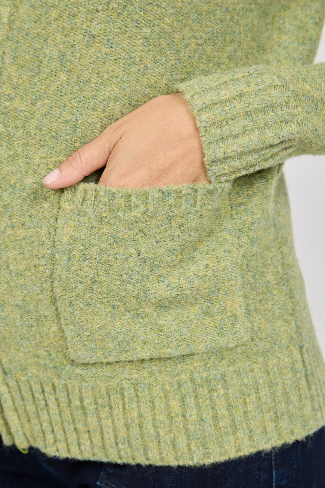 Button Tab Collar Zip-Up Knit Cardigan with Pockets